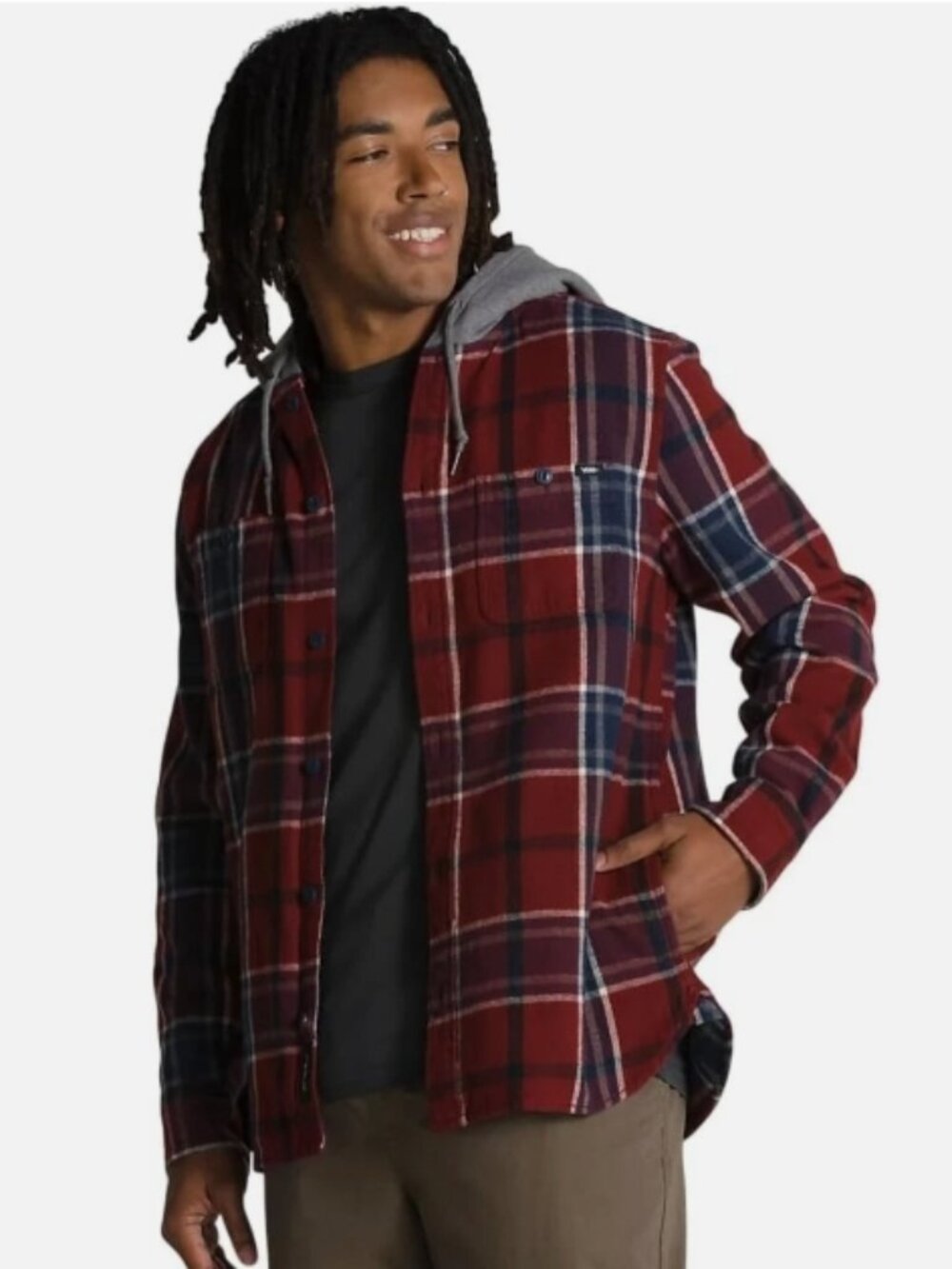 Vans Men's Lopes Hooded Buttondown Flannel - Syrah (Dress Blue) Size Small